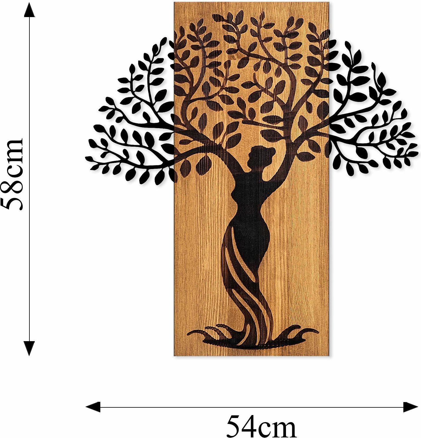 Aksesor dekorativ muri prej druri, Wallity, Woman Tree 3, ngjyrë arre, e zezë, 54x58cm