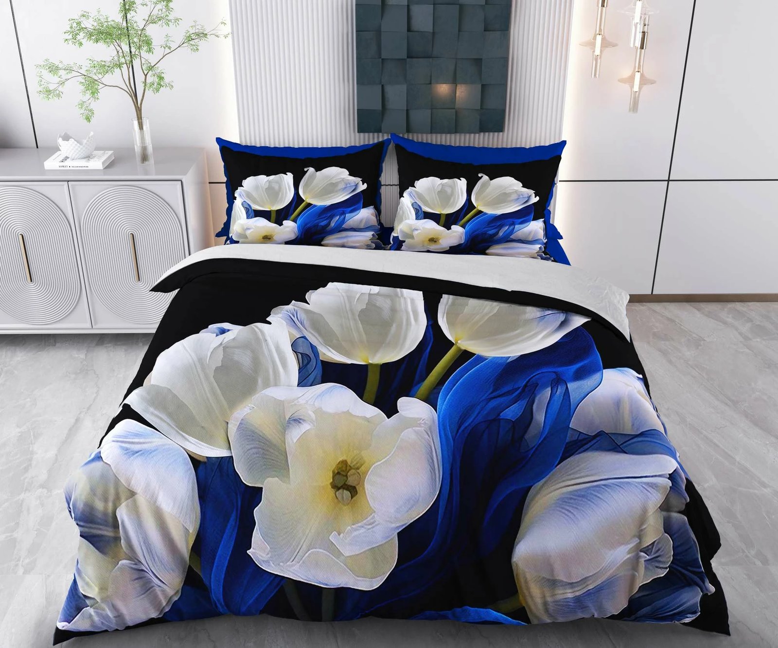 Set mbulesë për jorgan Super King Caspera, ngjyrë e zezë, e bardhë, blu e errët, L'Essentiel Linge de Maison