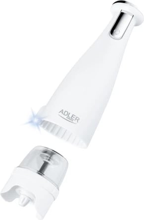Mulli elektrik për kripë e piper, Adler AD 4449, 3 bluarsë të këmbyeshme, rregullim imtësie, 150 ml, bateri 1500mAh, USB‑C, e bardhë mat, set