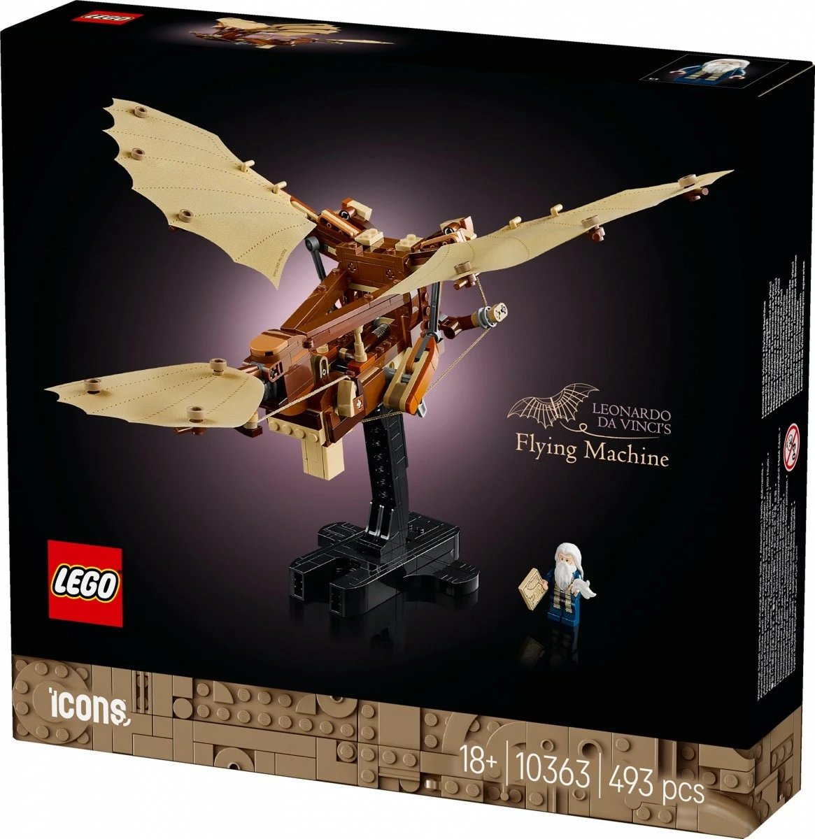 Set ndërtimi LEGO Icons 10363 Leonardo da Vinci Flying Machine, 493 pjesë, kafe/bezhë
