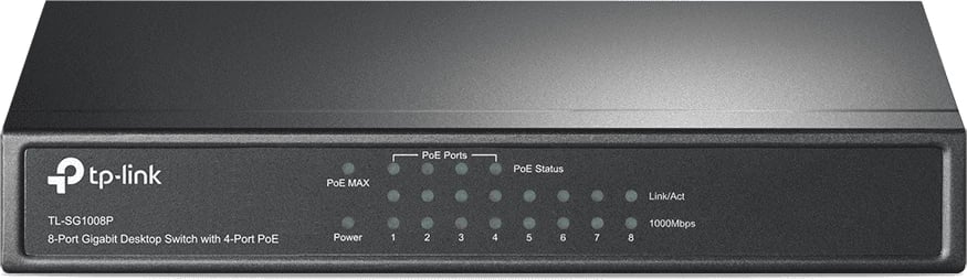 Switch TP-Link TL-SG1008P 8 porta Gigabit me 4x PoE, e zezë