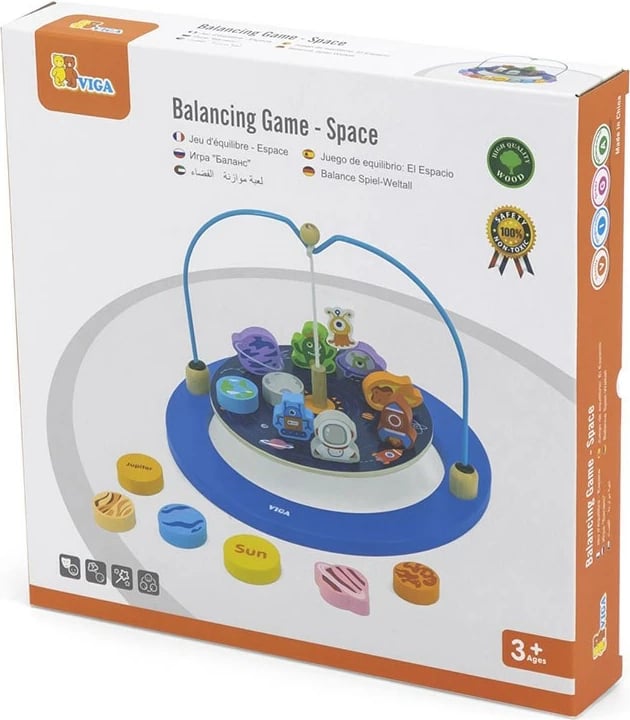 Lojë druri balancuese, Viga Universe, dru ahu, 26x26x1.8 cm, 36M+, shumëngjyrëshe, set