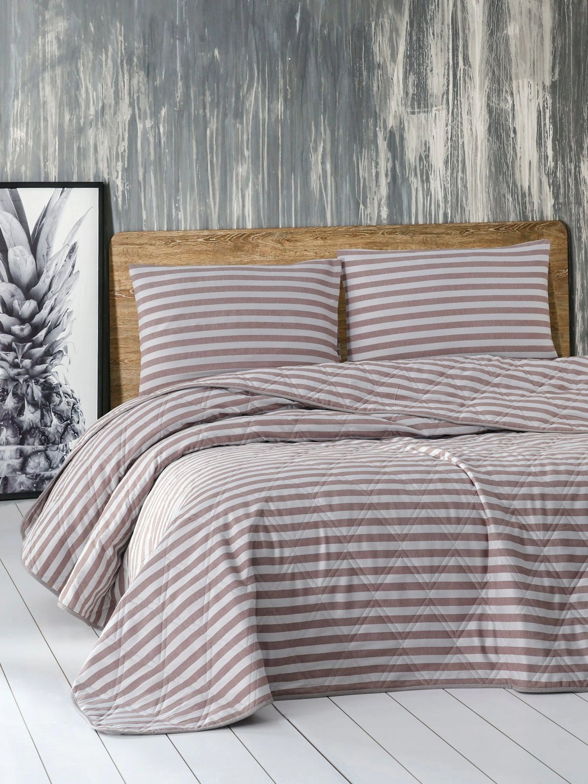 Jorgan dopio L'essentiel, saten Water Yollu, ngjyrë kafe