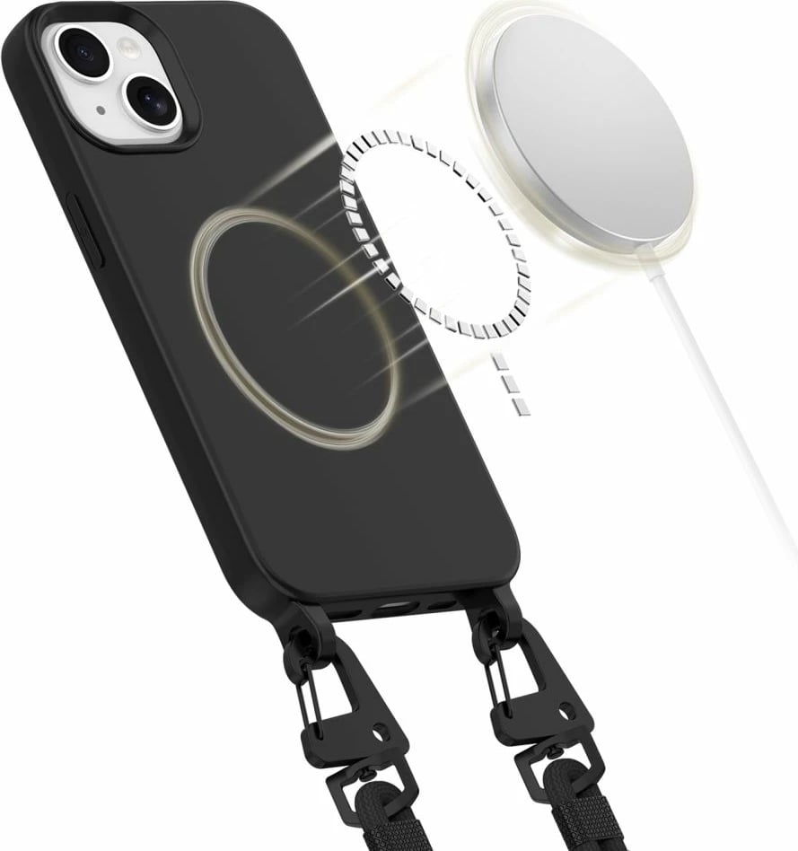 Mbështjellës Tech-Protect Magnecklace për iPhone 14/14 Plus, MagSafe, i zi, me litar