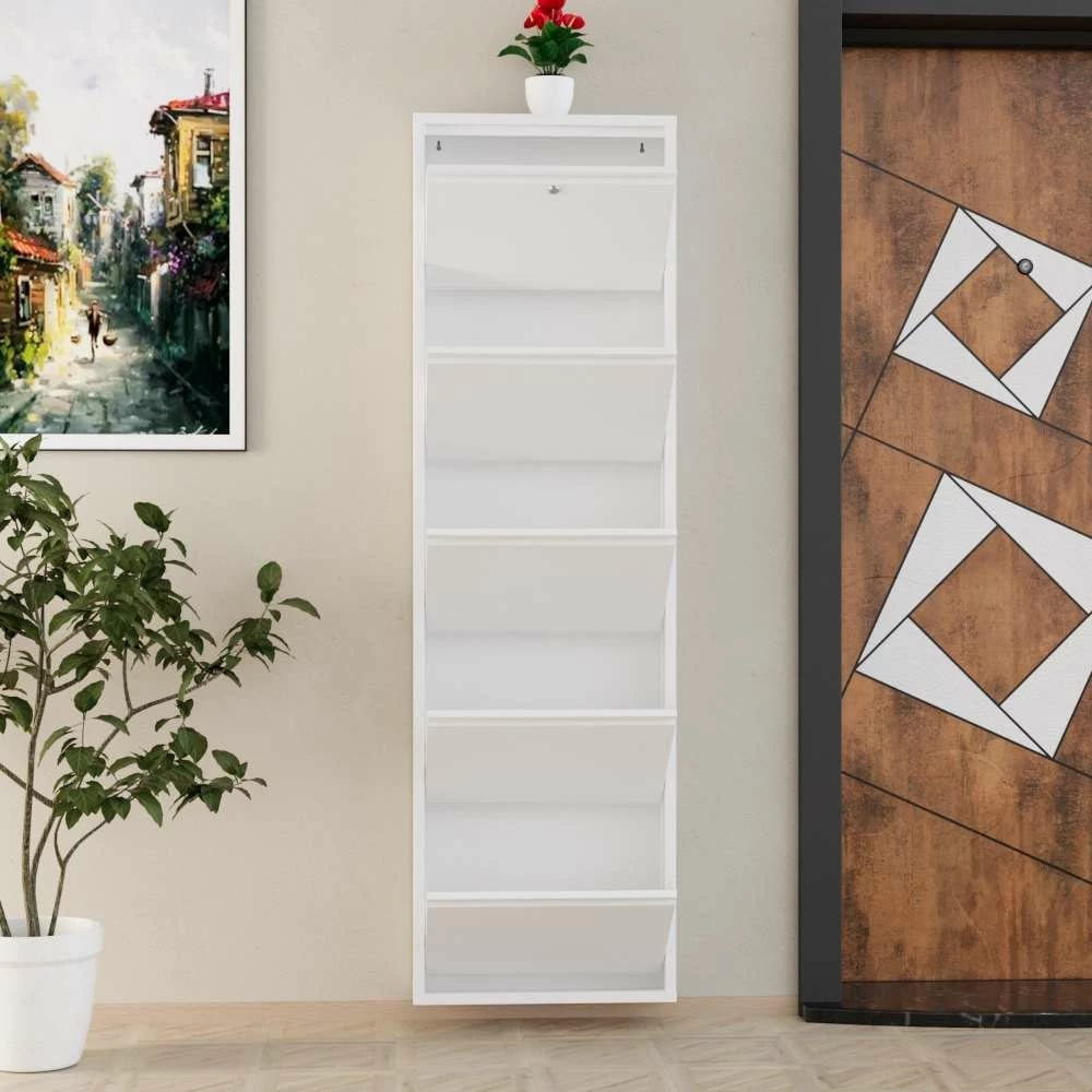 Dollap këpucësh Skye Decor, metalik, 5 pjesë, me kyç, i bardhë