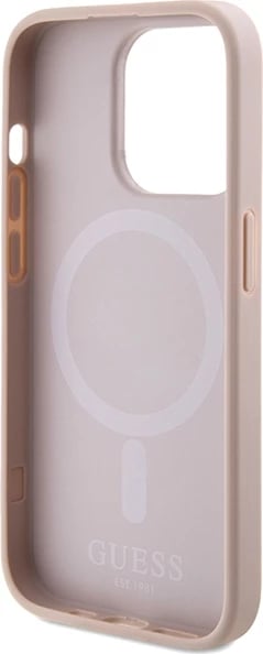 Mbështjellës Guess Saffiano MagSafe për iPhone 15 Pro, Rozë