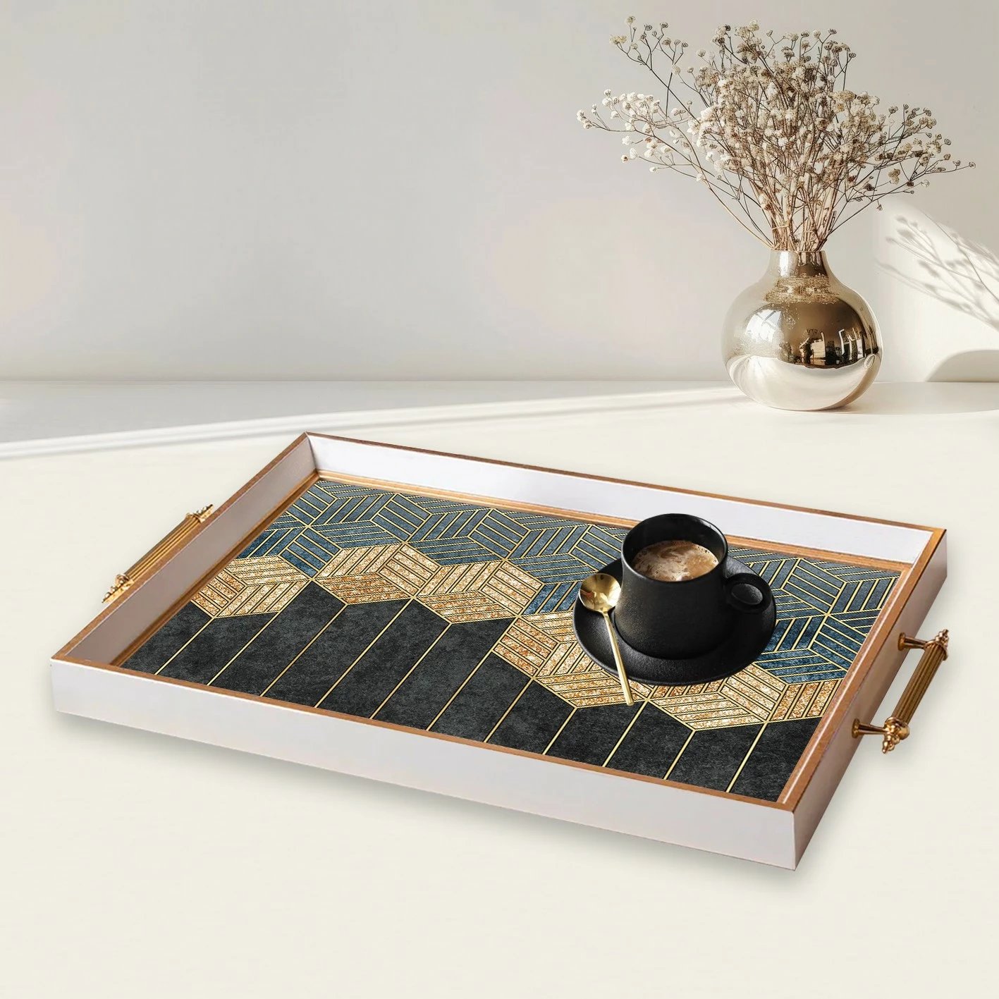 Tabaka xhami dekorative, shumëngjyrëshe, Aberto Design, TPB9845, 50x29x3.5cm