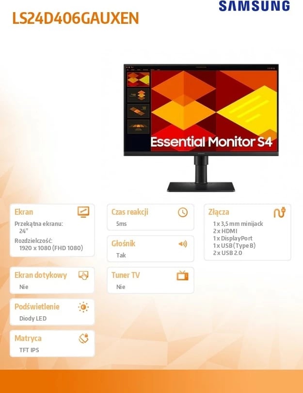 Monitor Samsung LS24D406GAUXEN, 24", IPS, FHD, 100Hz, i zi Monitor Samsung LS24D406GAUXEN, 24", IPS, FHD, 100Hz, i zi