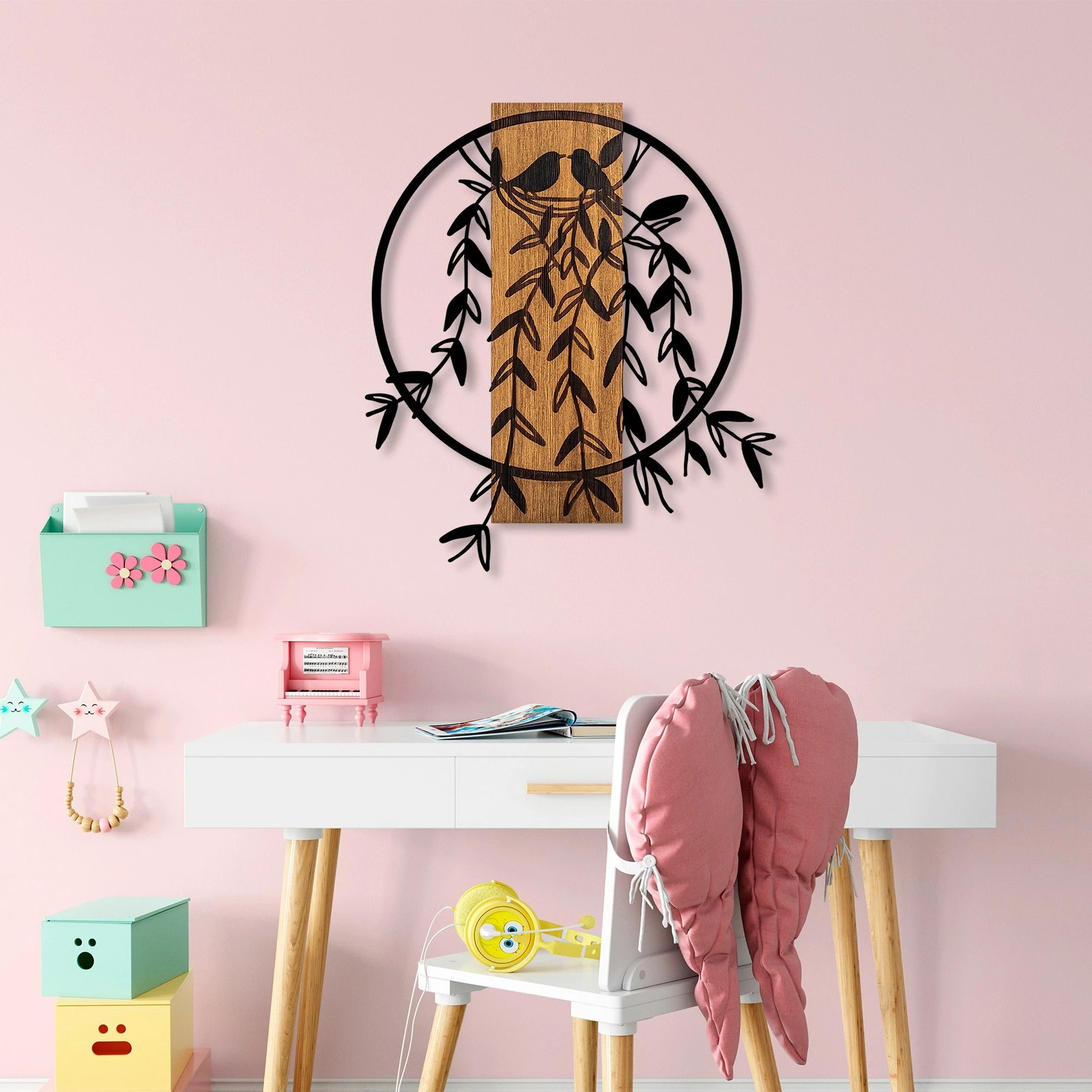 Aksesor dekorativ muri prej druri, Wallity, Fole zogjsh, ngjyrë arre/zezë, 56x56cm