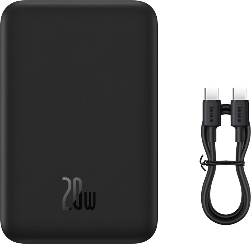 Powerbank Baseus Magnetic Mini 20000 mAh 20W me kabllo USB-C/USB-C, e zezë