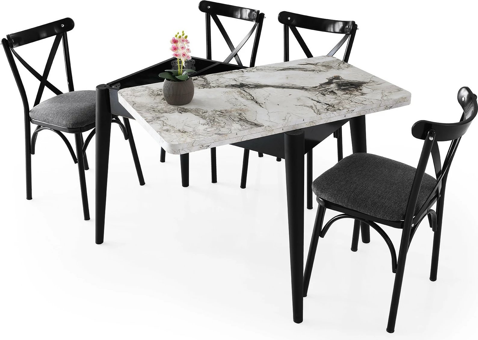 Tavolinë zgjeruese për ngrënie, ngjyrë mermeri të bardhë, Dolunay - 1281