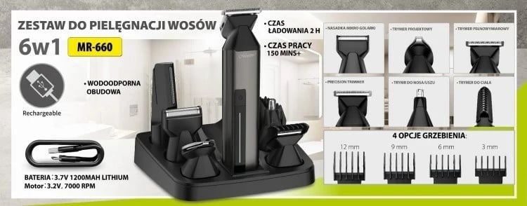 Makinë rroje Maestro MR-660 6-në-1 me USB, e zezë, set