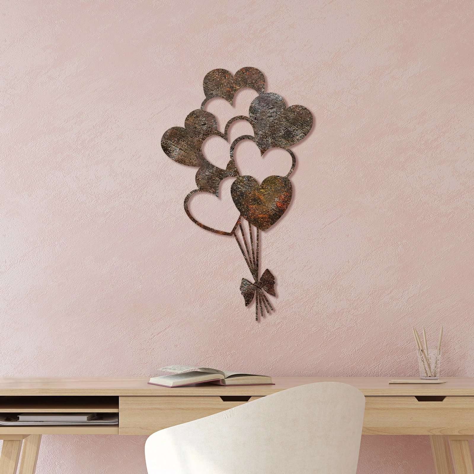 Aksesor dekorativ metalik për mur, zemra 'Rusty Heart 1', ngjyrë antike, 35x21cm