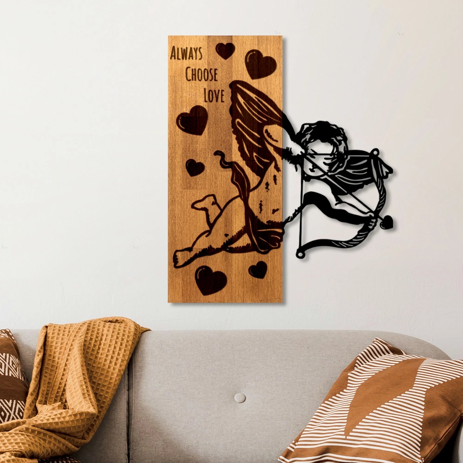 Aksesor dekorativ për mur, dru arre dhe metal, Wallity Eros 01