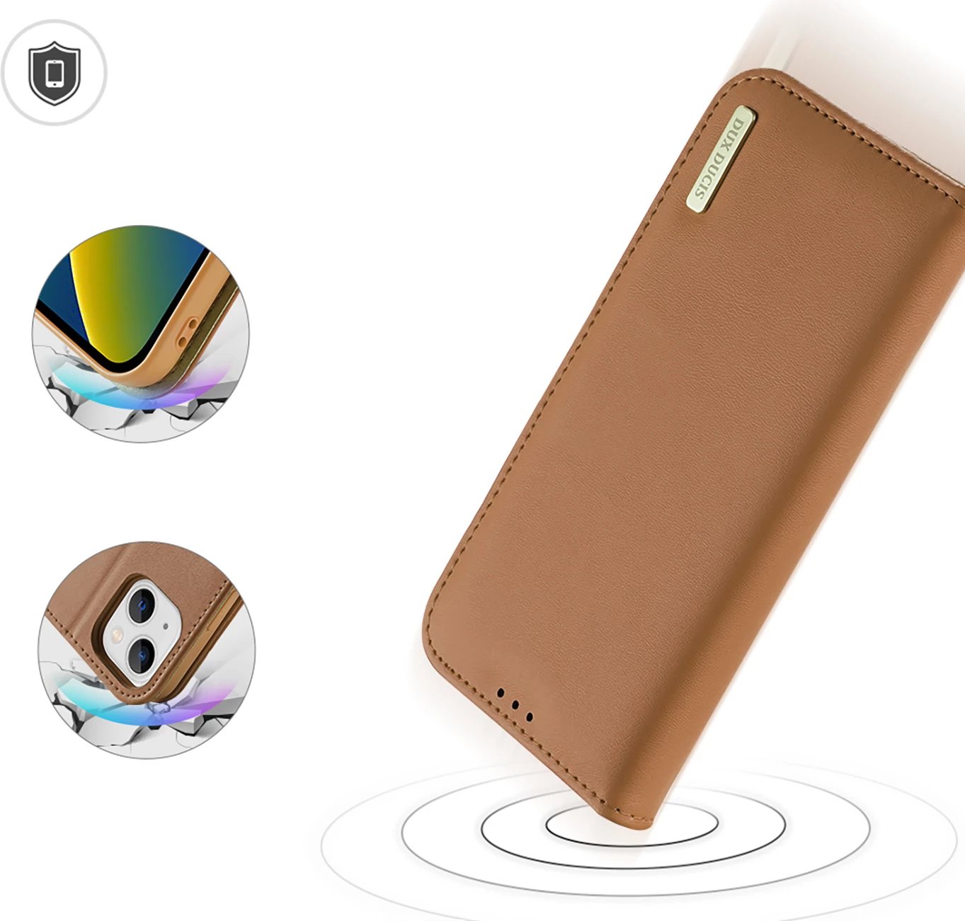 Mbështjellës Dux Ducis Hivo për iPhone 14, lëkurë natyrale, kafe