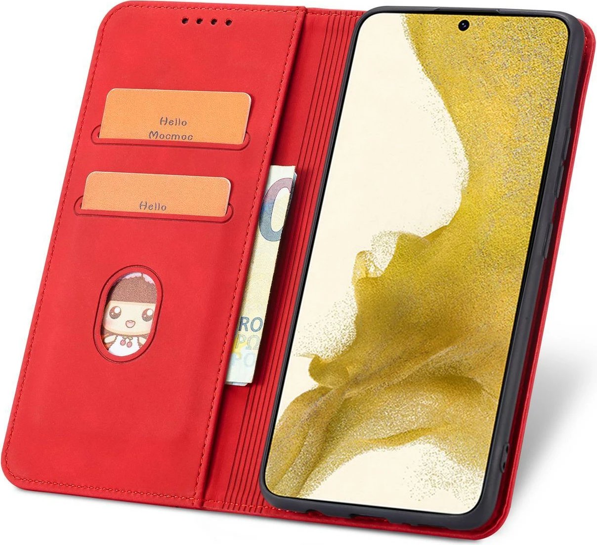 Mbështjellës Hurtel Magnet Fancy Case për Samsung Galaxy S23+, me kapak, portofol dhe stand, Kuq
