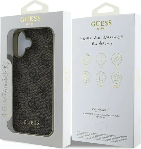Mbështjellës Guess 4G Charms Collection për iPhone 16 Plus, Kafe