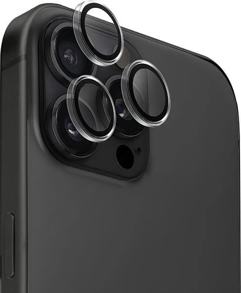 Mbrojtës lente kamere UNIQ Optix, xham i kalitur 9H, aliazh alumini, anti-gjurmë dhe anti-reflektues, për iPhone 16 Pro/16 Pro Max/15 Pro/15 Pro Max/14 Pro/14 Pro Max, transparent, me aplikator