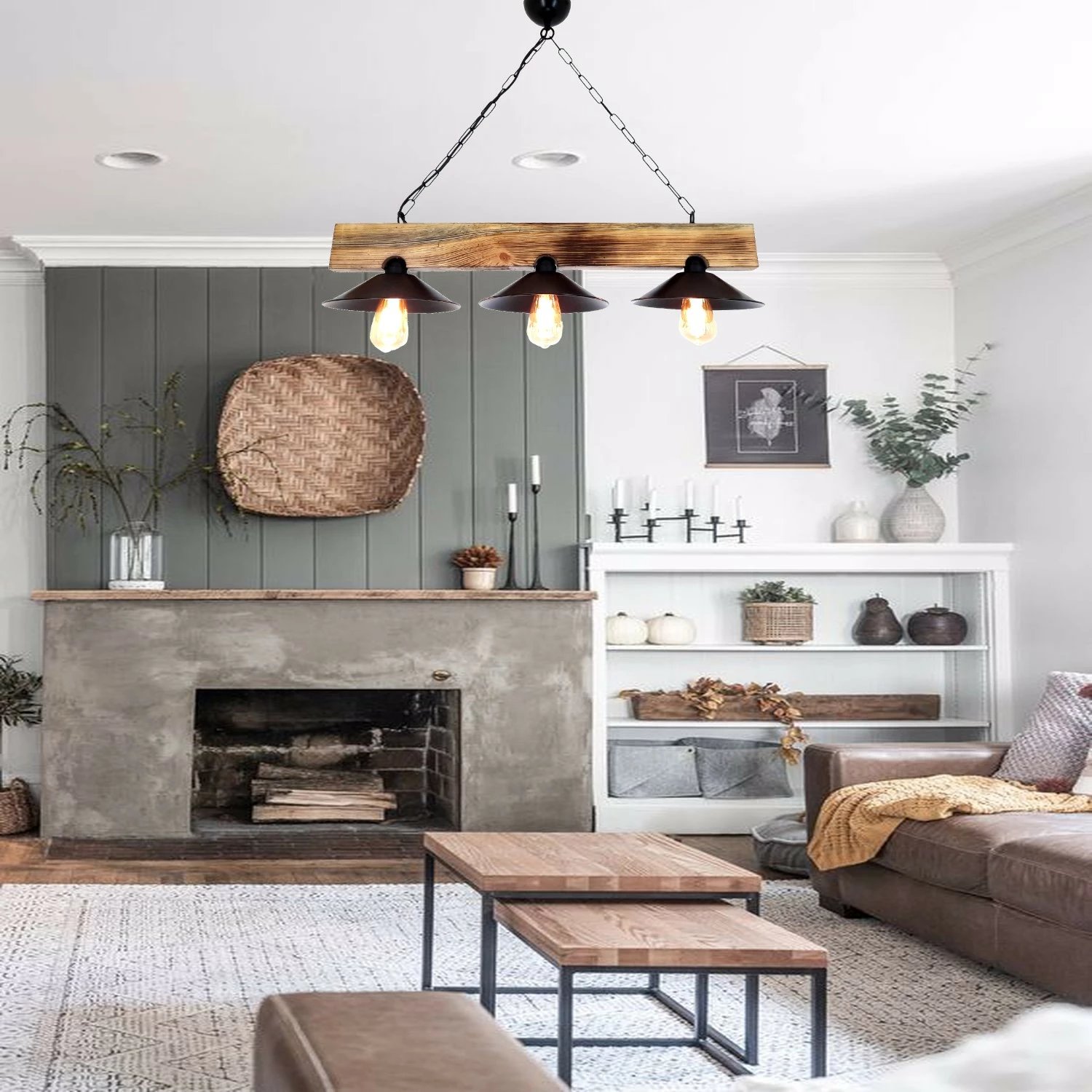 Llambë tavani Opviq, dru bredhi, tre kapakë, ngjyrë arre dhe e zezë, 80x22x65cm