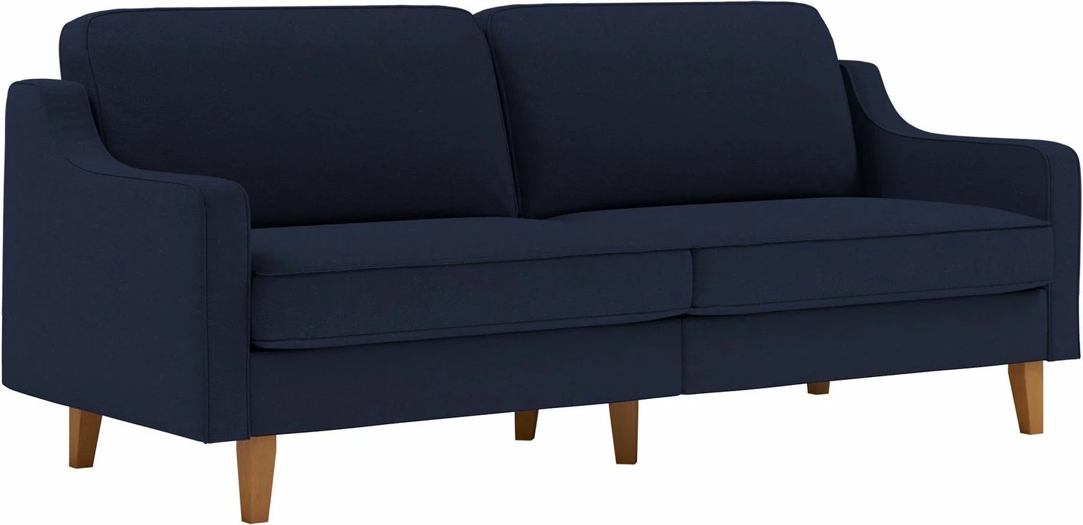 Divan treshe Robin 3, ngjyrë blu e natës, këmbë dru arre