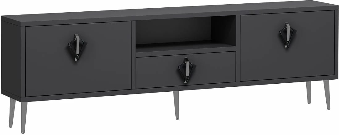 Komodë televizori Skye Decor, 1312-DROP-32, antracit, e zezë, argjend