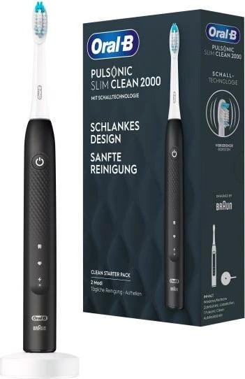 furçë dhëmbësh elektrike, Braun Oral-B Pulsonic Slim Clean 2000, 2 moda, e zezë