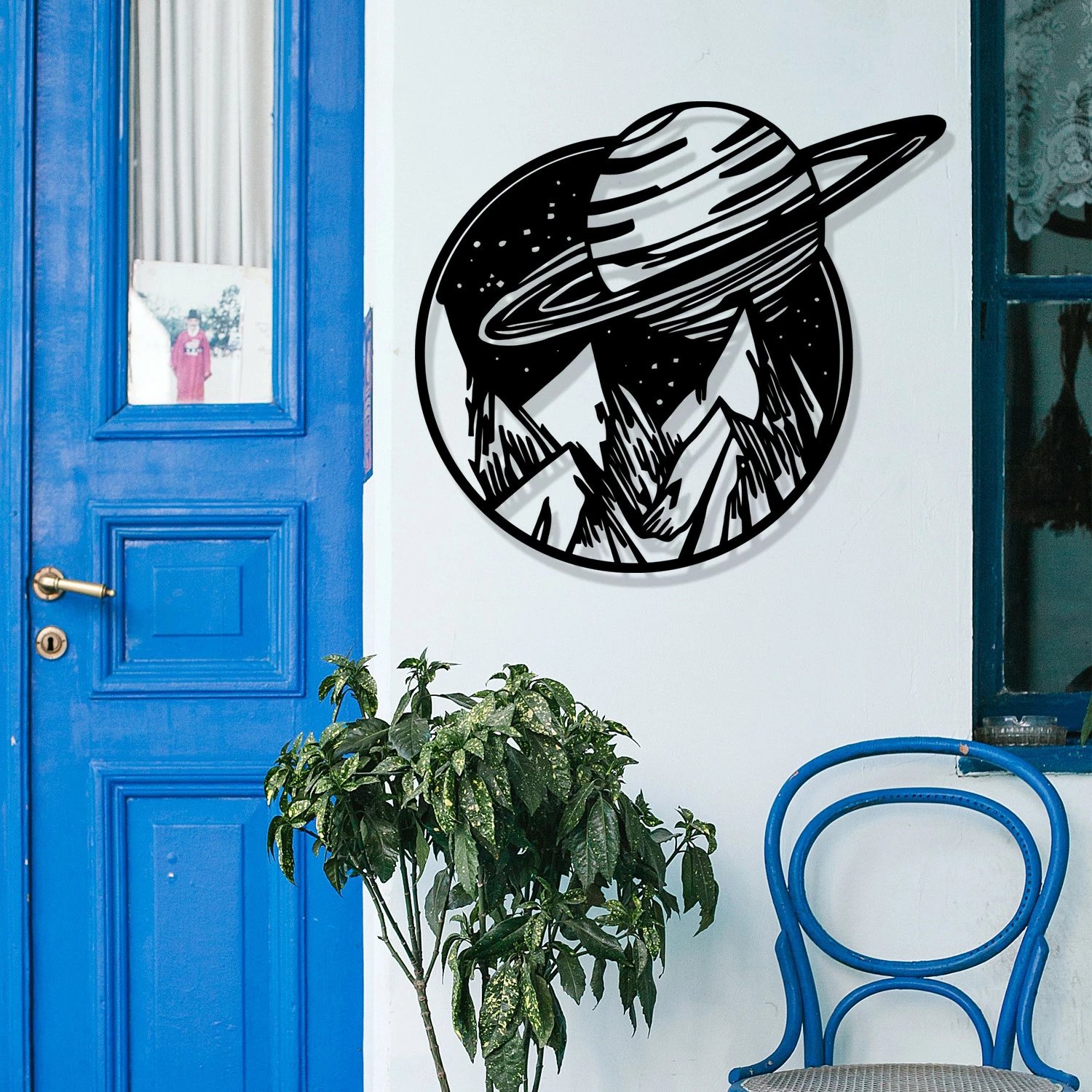 Aksesor dekorativ metalik për mur, Wallity Venus, ngjyrë e zezë, 56x50cm