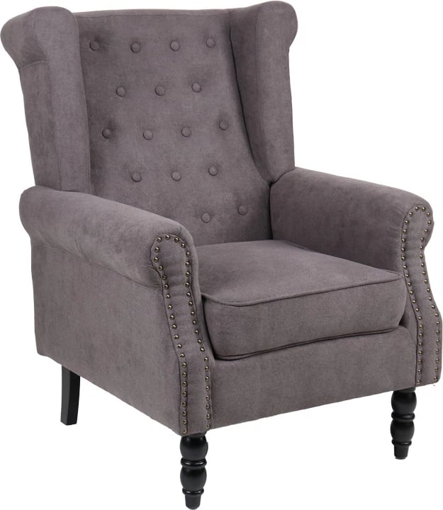 Fotel Piore, material gri i errët, këmbë druri të zezë, 77x80x106cm