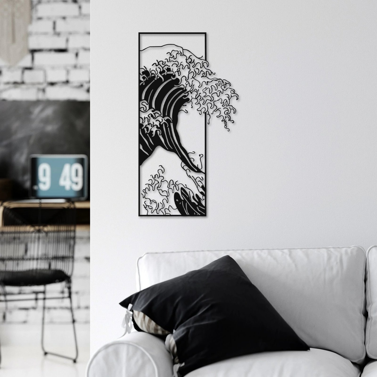 Aksesor dekorativ metalik për mur, Waves 3, ngjyrë e zezë, 34x62cm