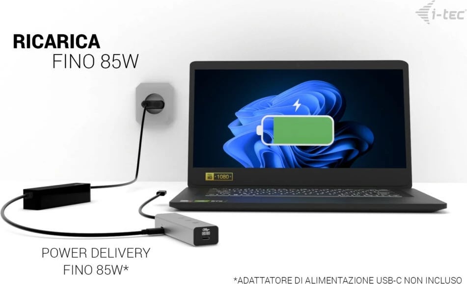 USB-C hub I-Tec D I-TEC, 5 porta, 85W, argjendtë