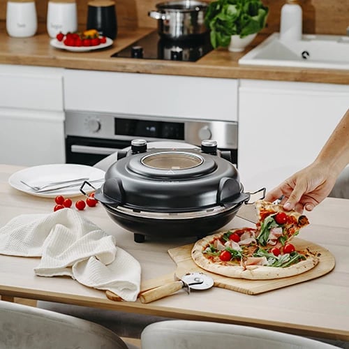 Furrë elektrike për pizza, Adler AD 6314, 1200W, gur qeramik, diametër pizza 12" (31.5 cm), timer 5–15 min, 5 nivele temperature, e zezë mat