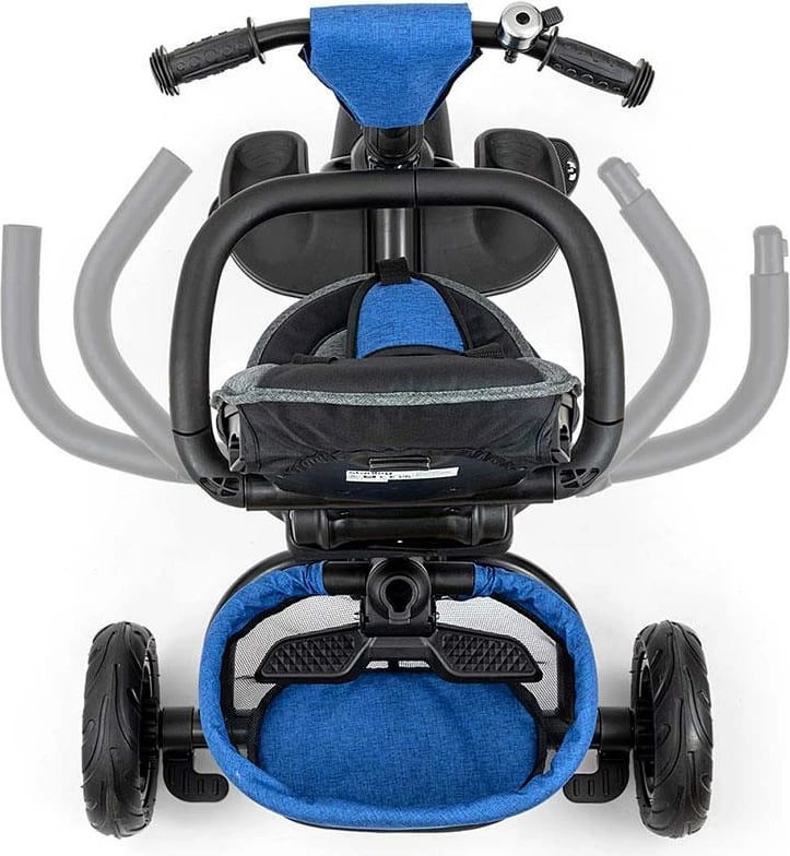 Tricikël me shufër drejtuese, Milly Mally Stanley 6-in-1, sedilje rrotulluese 360°, rrota gome, dorezë shtytëse e rregullueshme, canopy palosës, shportë – blu-zi