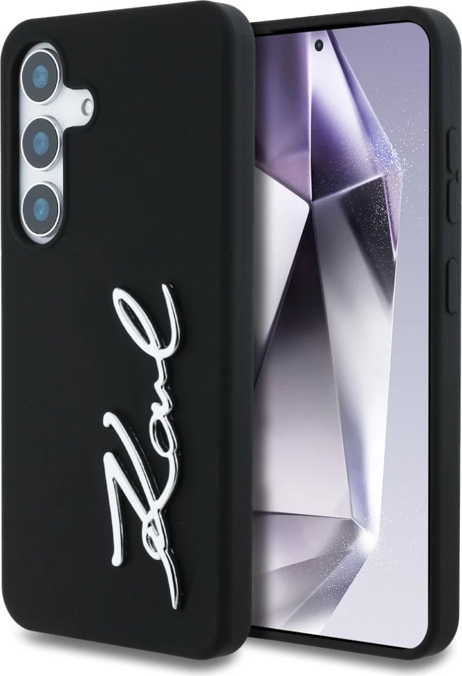 Mbështjellës Karl Lagerfeld Silicone Metal Signature Logo për Samsung Galaxy S25, i zi