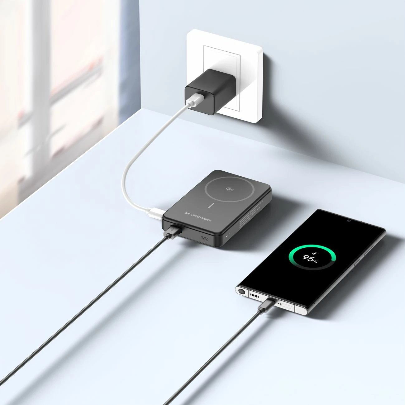 Powerbank Wozinsky WLWP-10KA0Y3S, 10000 mAh, 22.5W PD, Qi2, me mbajtëse, e zezë Powerbank Wozinsky WLWP-10KA0Y3S, 10000 mAh, 22.5W PD, Qi2, me mbajtëse, e zezë