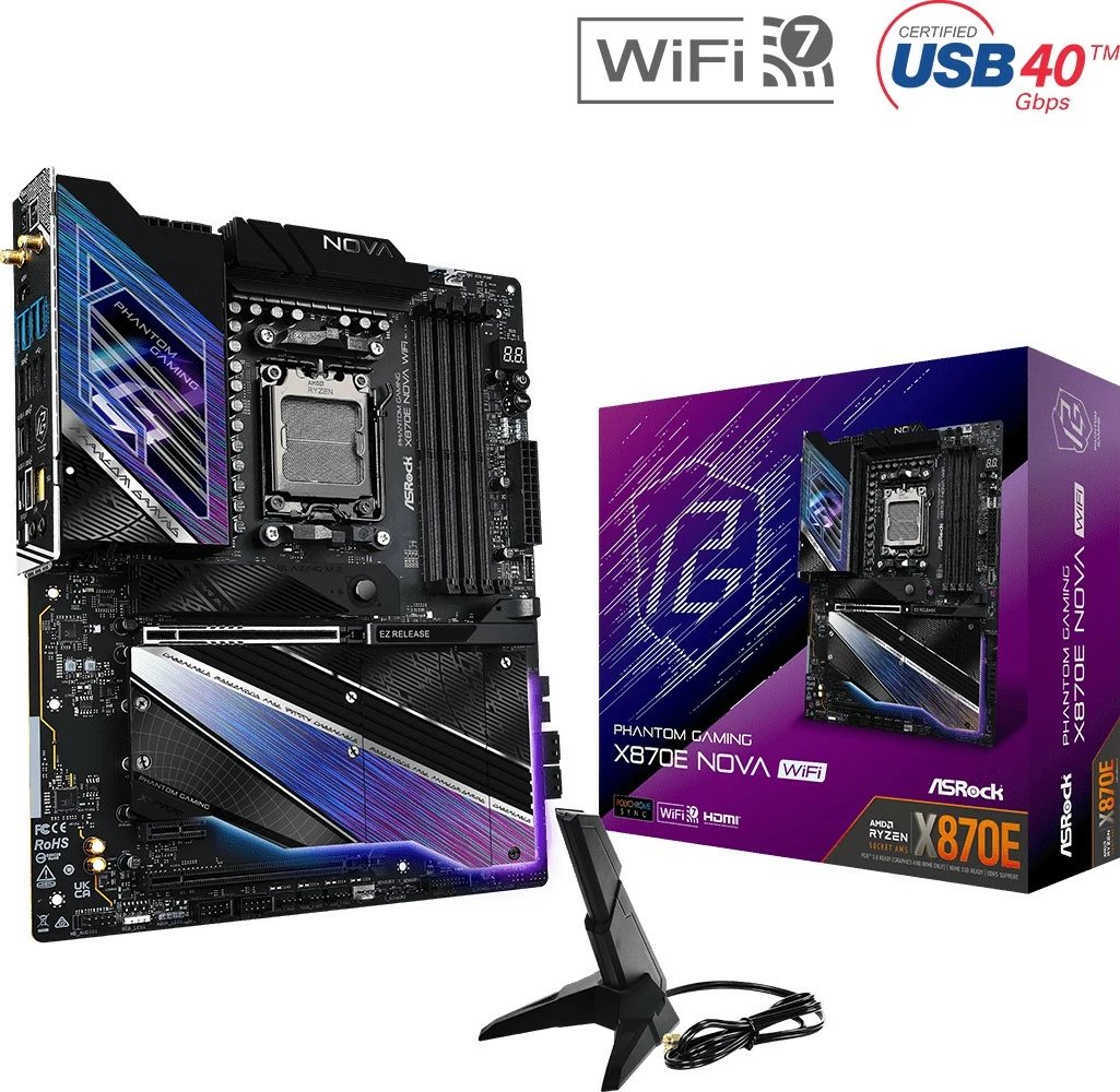 Pllakë amë ASRock X870E NOVA WIFI, Socket AM5, 4x DDR5, ATX, e zezë