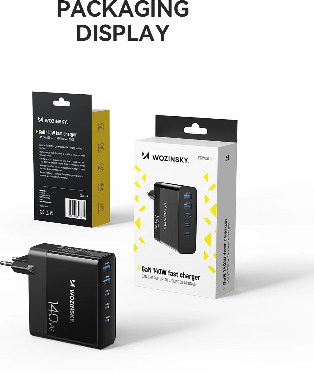 Karikues muri Wozinsky CGWCB, 140W, 3x USB-C, 2x USB-A, i zi