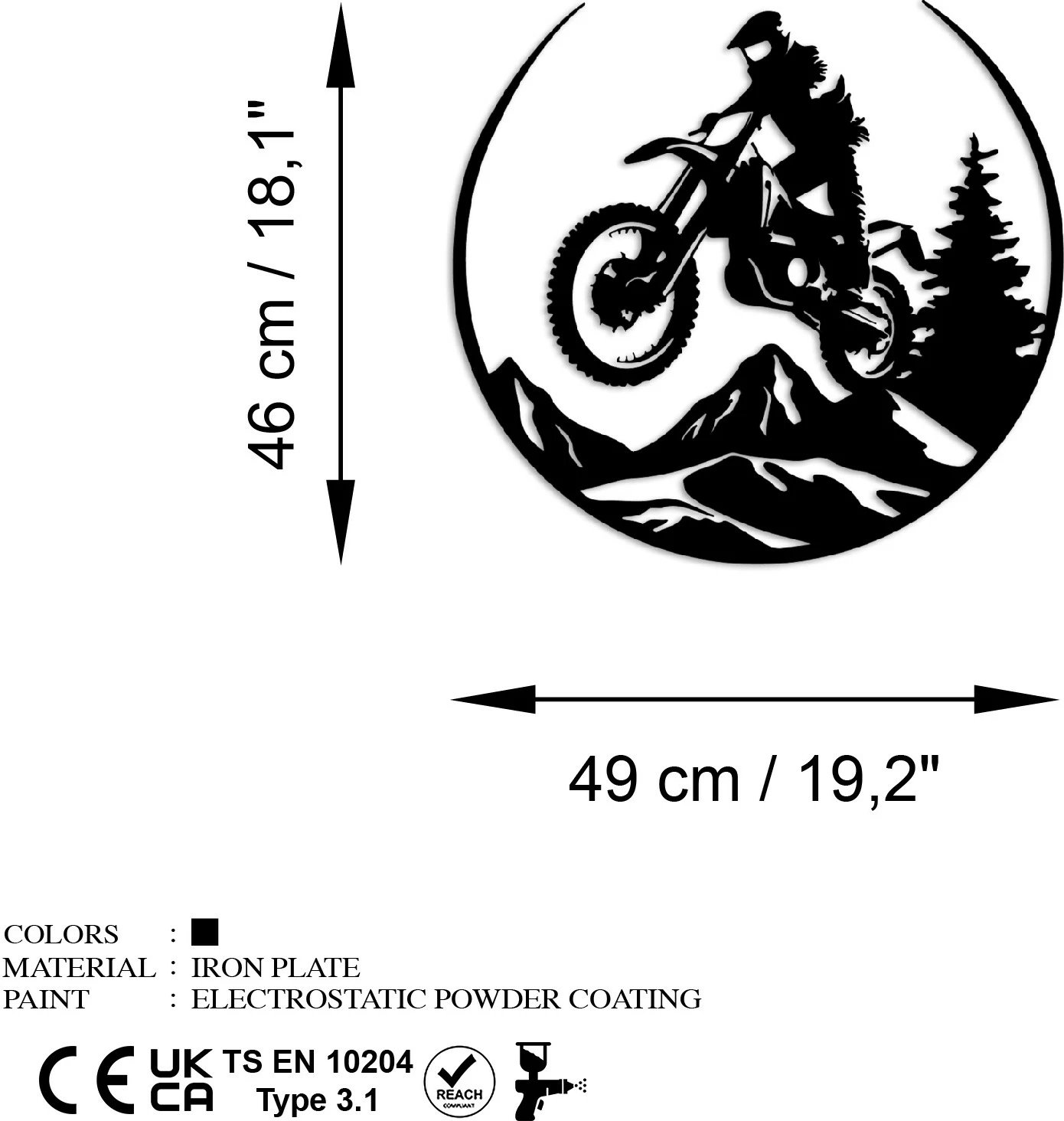 Aksesor dekorativ metalik për mur Wallity, Enduro, ngjyrë e zezë, 46x49cm