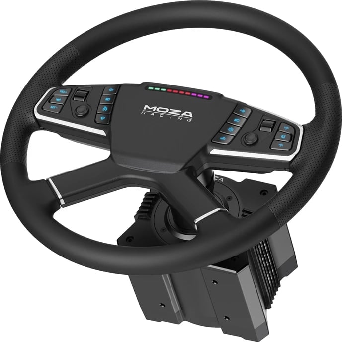Timon gaming për kamionë Moza Racing RS071, 400mm, me LED RGB, për PC, i zi