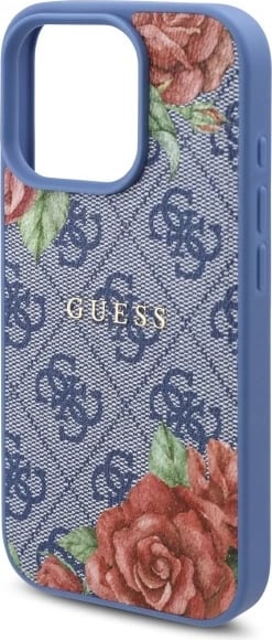 Mbështjellës Guess 4G Flowers Print MagSafe për iPhone 16 Pro, Kaltër