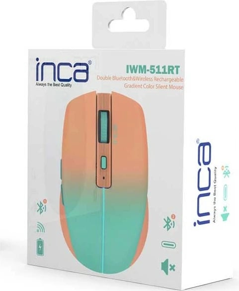 Maus Inca IWM-511RT, wireless & Bluetooth, 1600 DPI, 6 taste, portokalli/blu