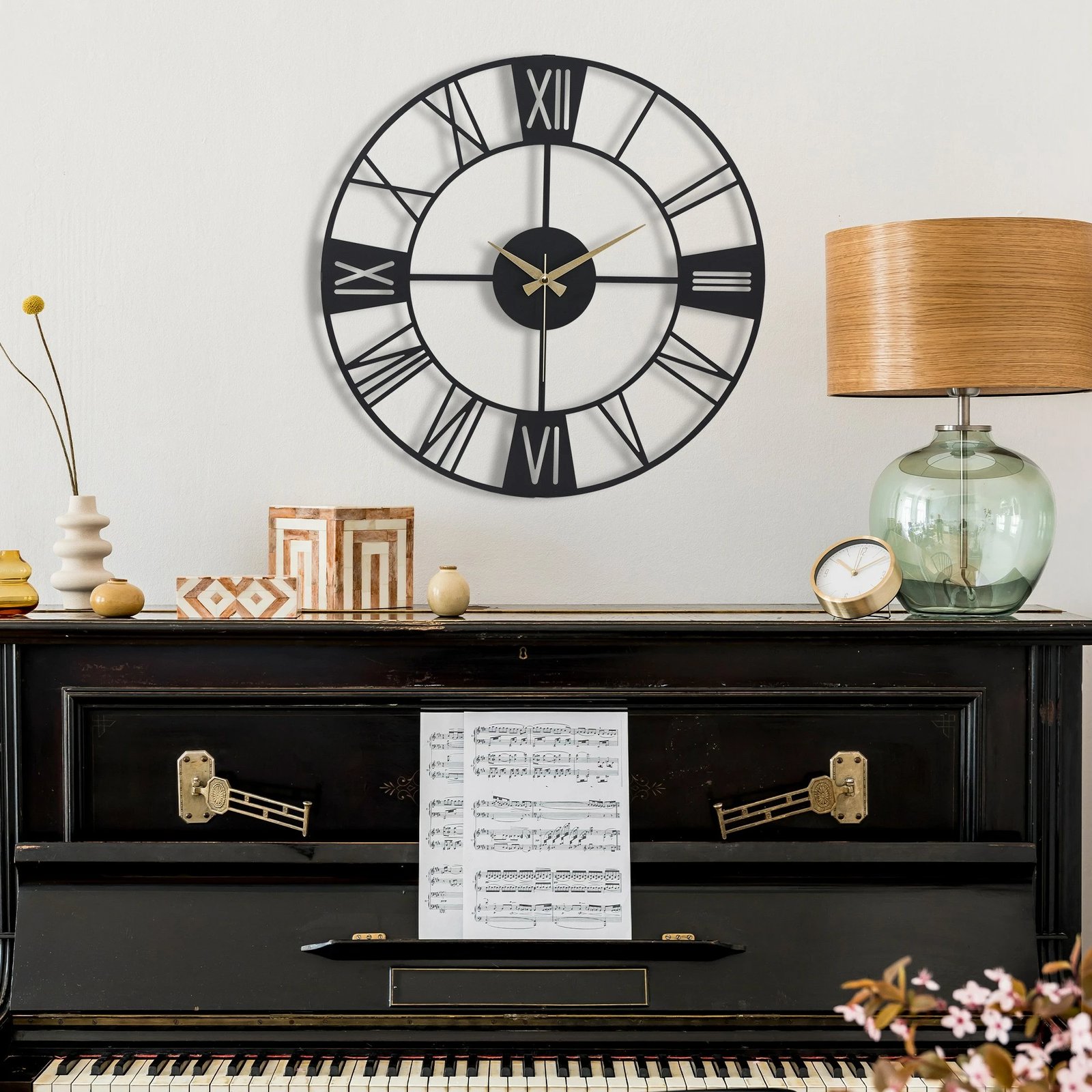 Orë muri dekorative metalike Wallity, Romana, e zezë, 41cm