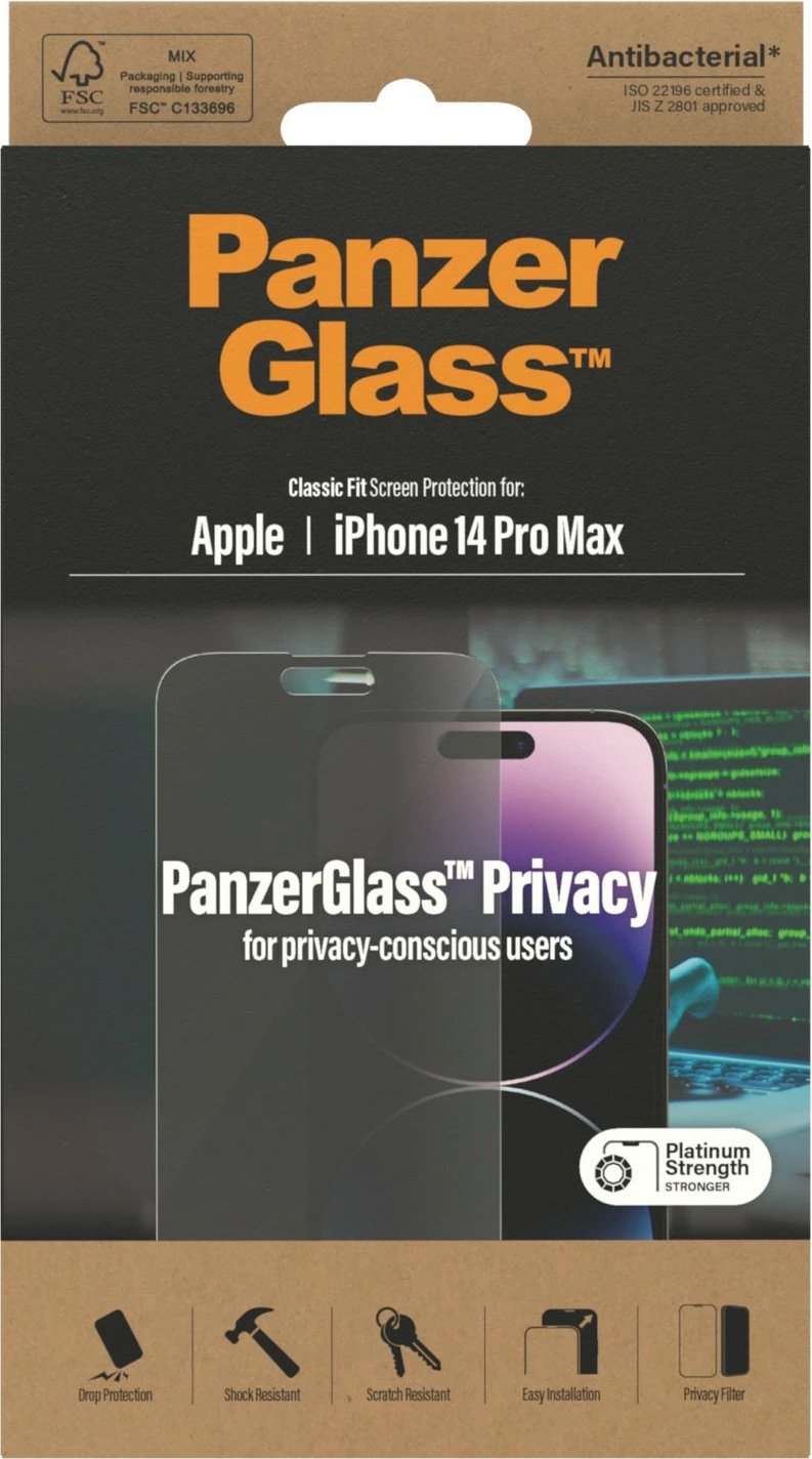 Mbrojtës ekrani PanzerGlass për iPhone 14 Pro Max Privacy, antibakterial