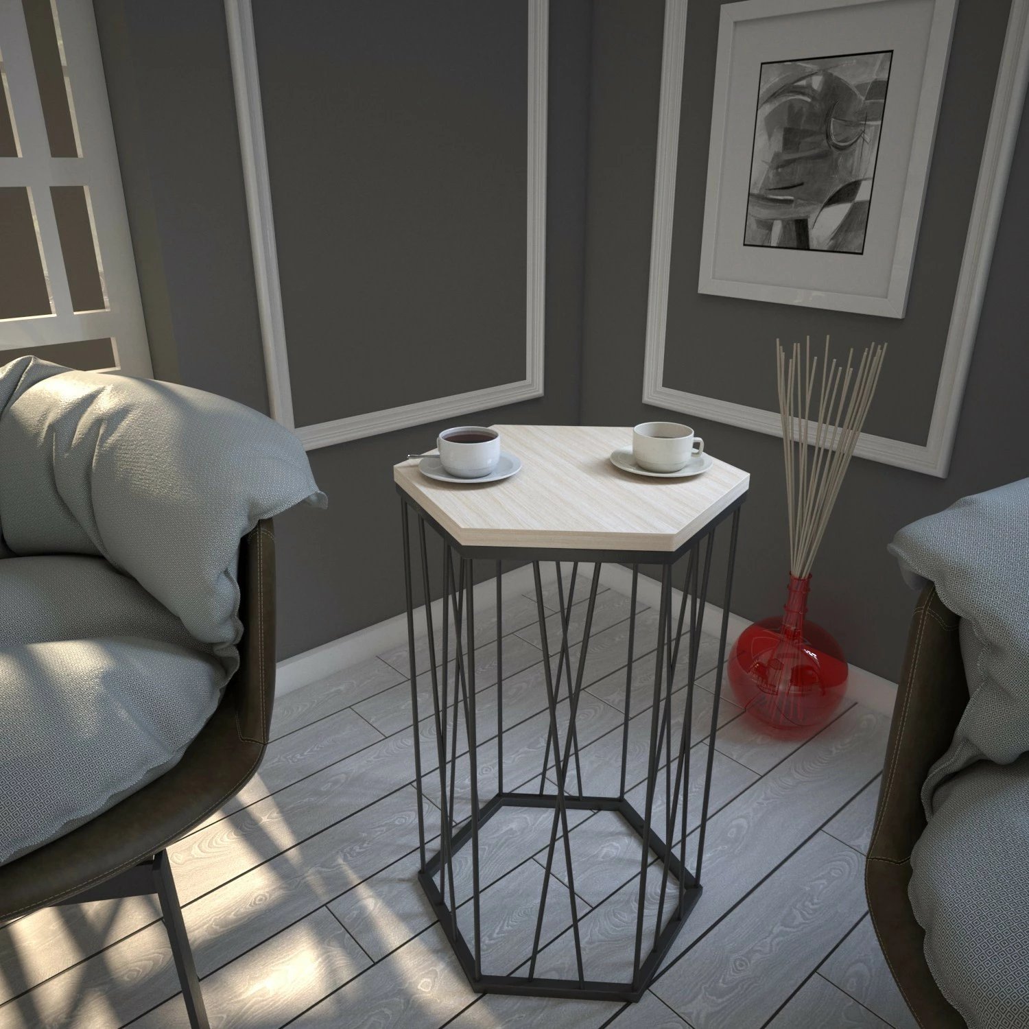 Tavolinë anësore Hanah Home, ngjyrë lisi dhe e zezë, Cetrus