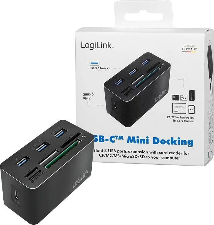 Stacion docking LogiLink CR0046, 8 porta USB 3.2, lexues kartelash, e zezë
