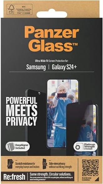 Mbrojtës ekrani PanzerGlass Ultra-Wide Fit Privacy me pozicionues, për Samsung Galaxy S24+, xham i temperuar