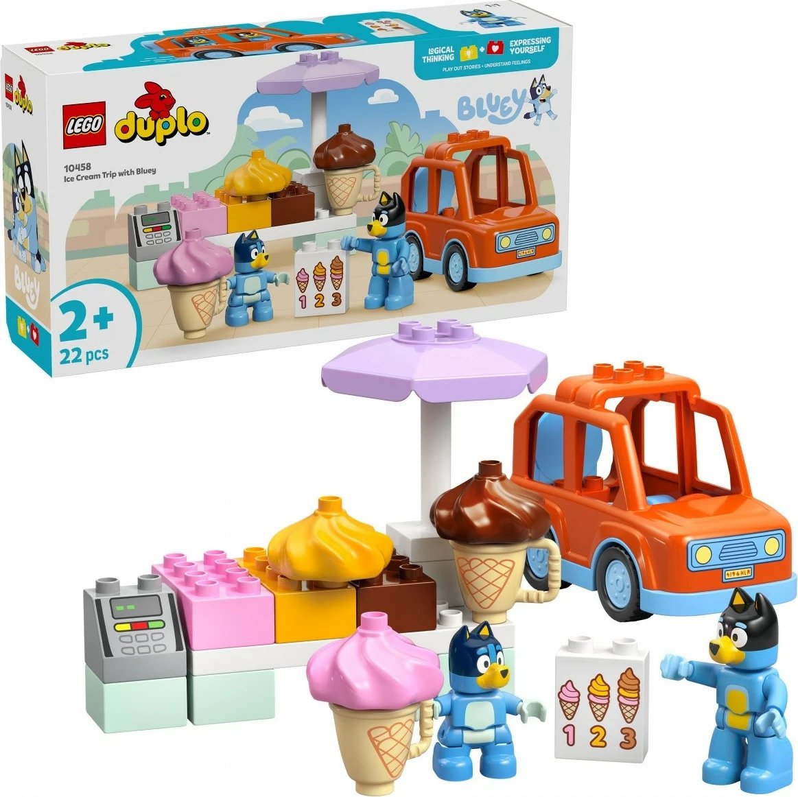 Set ndërtimi LEGO DUPLO Bluey 10458 Ice Cream Adventure, 22 pjesë, për fëmijë të vegjël Set ndërtimi LEGO DUPLO Bluey 10458 Ice Cream Adventure, 22 pjesë, për fëmijë të vegjël