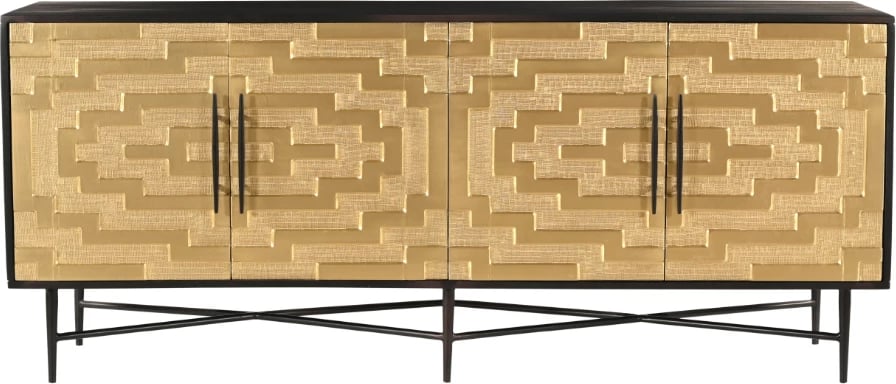 Komodë anësore RITZ, 4 dyer, e zezë me të artë mat, 180x45x76