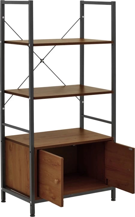 Raft dyshemeje me dollap Kuili, metal i zi, MDF ngjyrë arre, 60x36x121cm