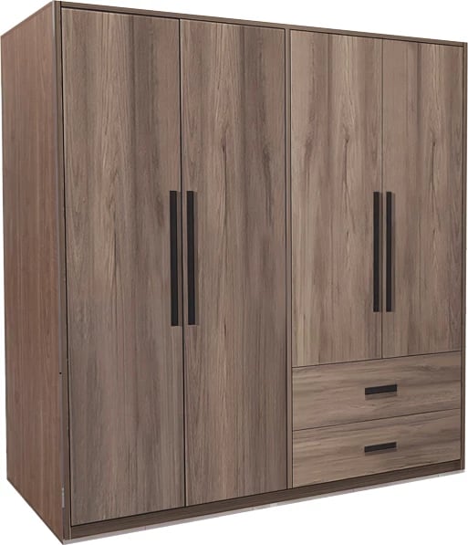 Dollap me 4 dyer Edritte me sirtarë, ngjyrë arre e çelët, 160x52x195cm