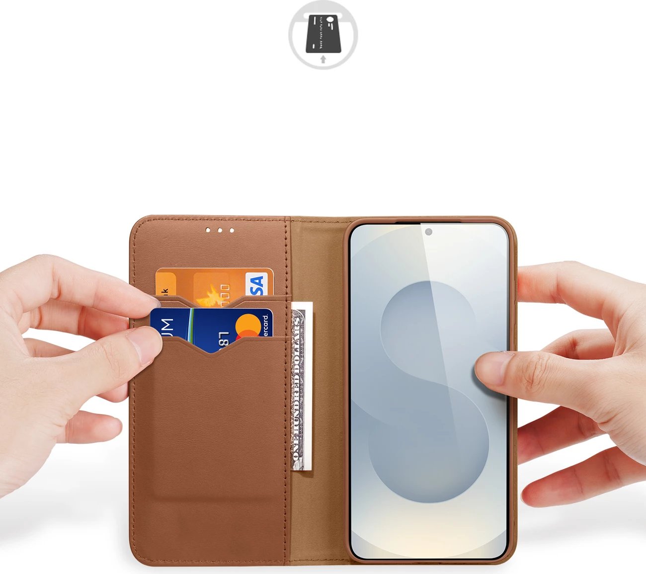 Mbështjellës Dux Ducis Hivo për Samsung Galaxy S25 Edge, me kapak, mbrojtje RFID, kafe